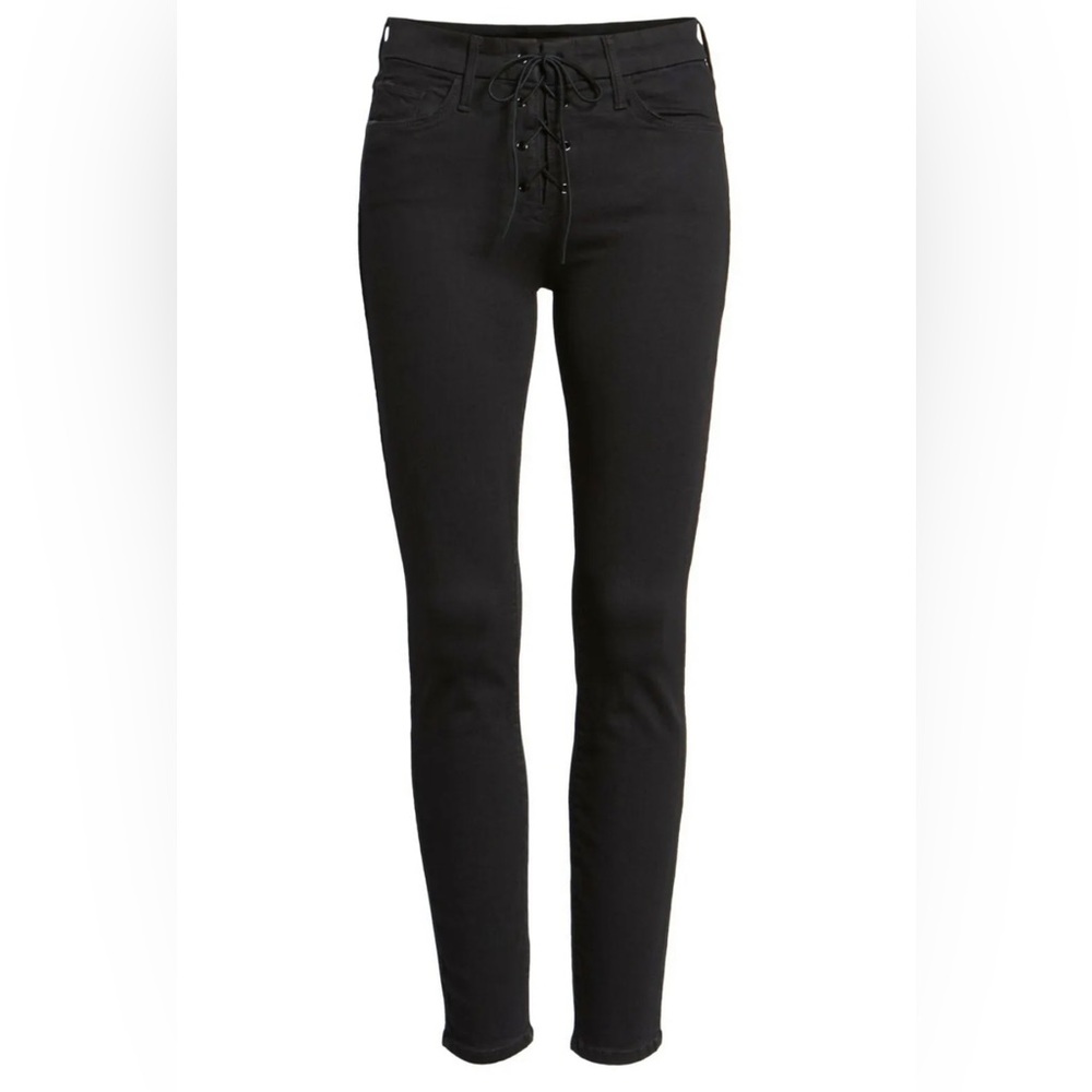 MOTHER “high wasted lace up looker” Frayed Ankle Jeans